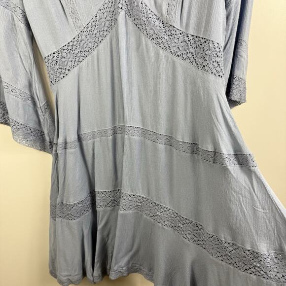 Cottagecore Baltic Born New Blue Mini Dress Medium Lace Trim Flared Sleeve - Picture 8 of 16